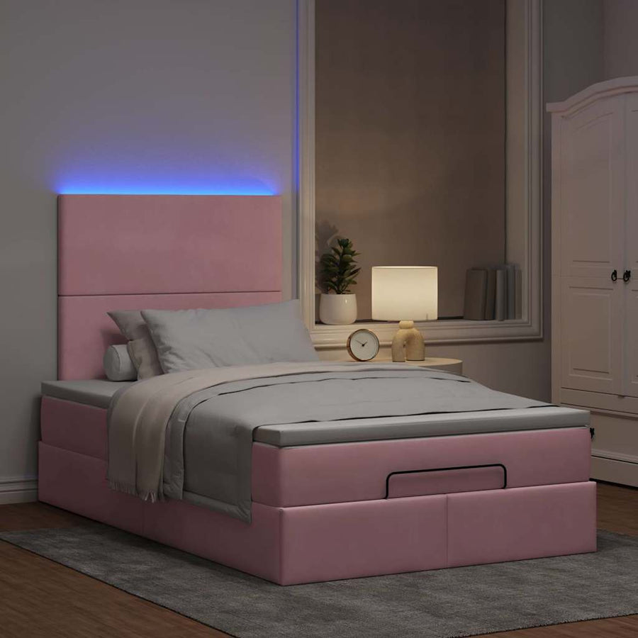 Ottoman bed met matrassen en LED's 120x200cm fluweel roze