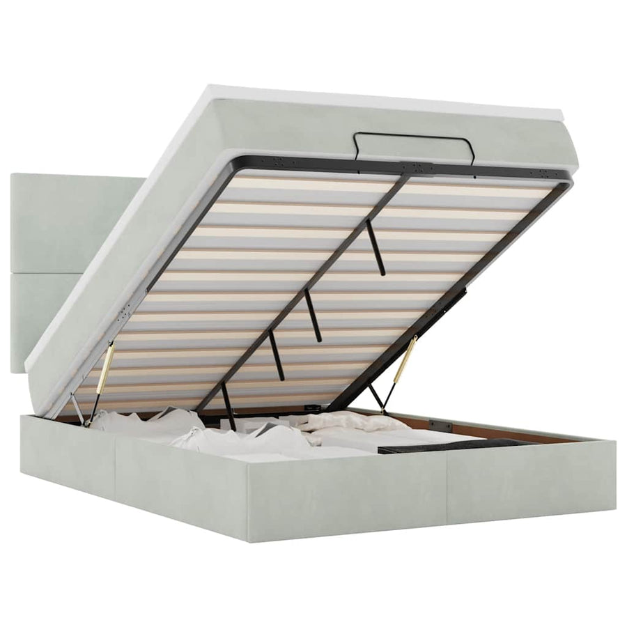 Ottoman bed met matrassen en LED's 140x190cm fluweel lichtgrijs
