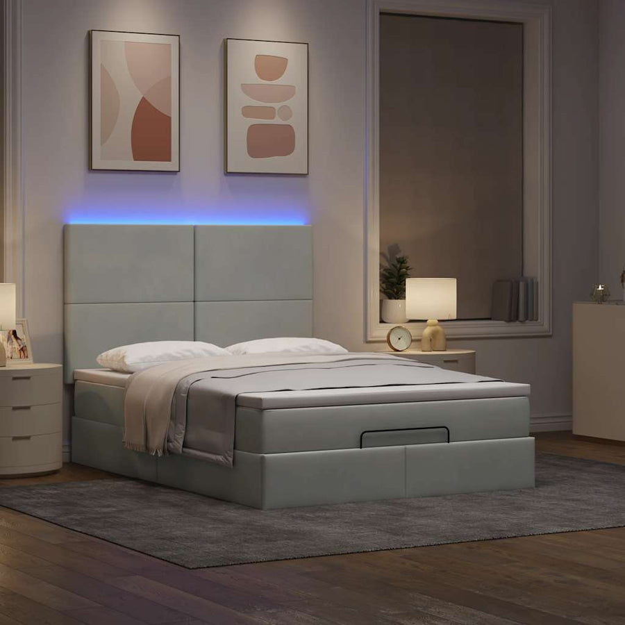 Ottoman bed met matrassen en LED's 140x190cm fluweel lichtgrijs