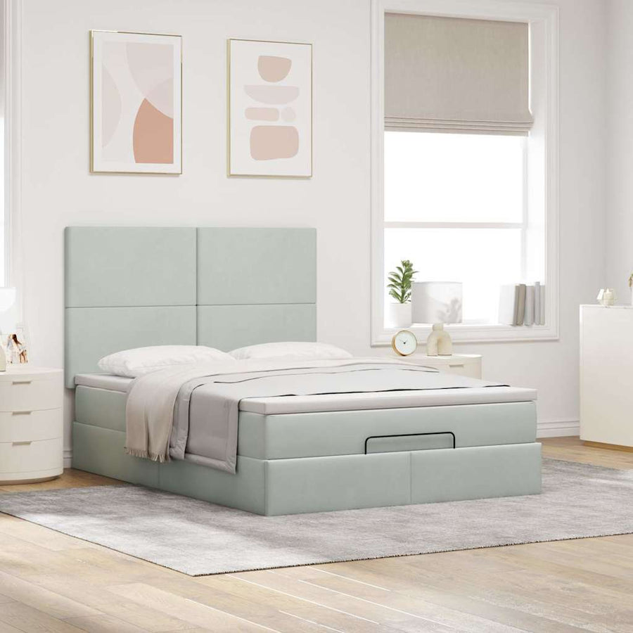 Ottoman bed met matrassen en LED's 140x190cm fluweel lichtgrijs