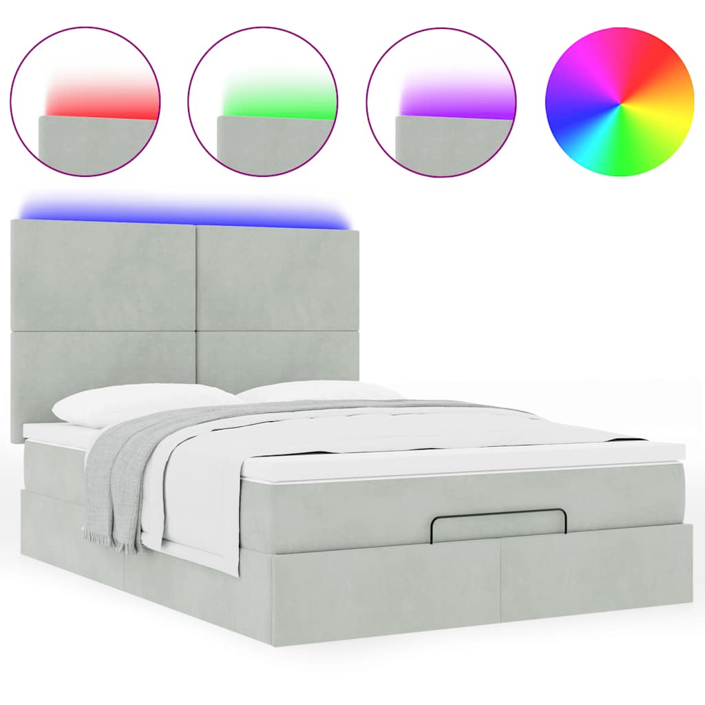 Ottoman bed met matrassen en LED's 140x190cm fluweel lichtgrijs