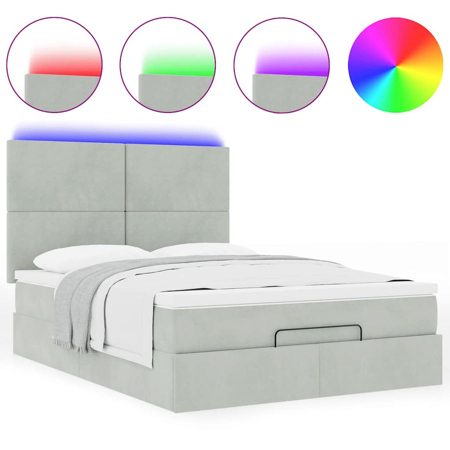 Ottoman bed met matrassen en LED's 140x190cm fluweel lichtgrijs