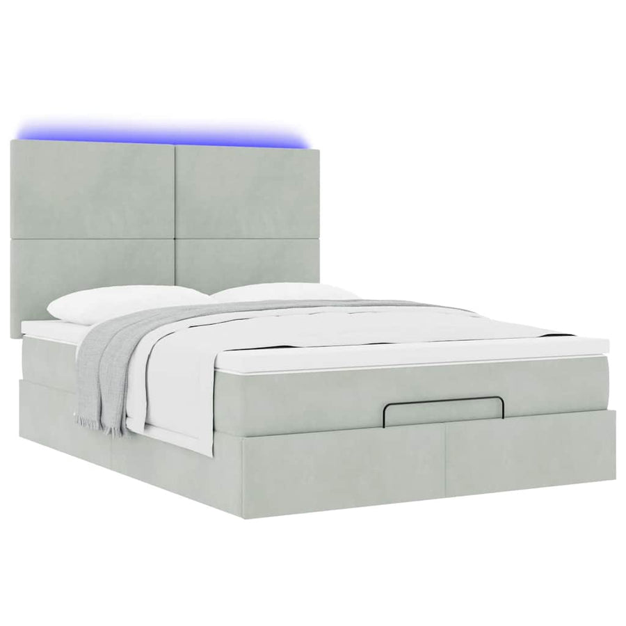 Ottoman bed met matrassen en LED's 140x190cm fluweel lichtgrijs