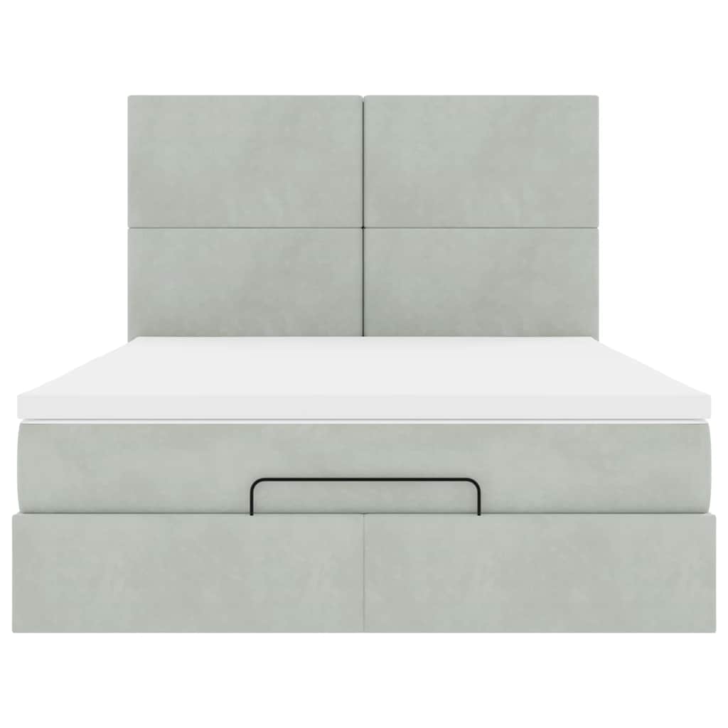 Ottoman bed met matrassen en LED's 140x190cm fluweel lichtgrijs