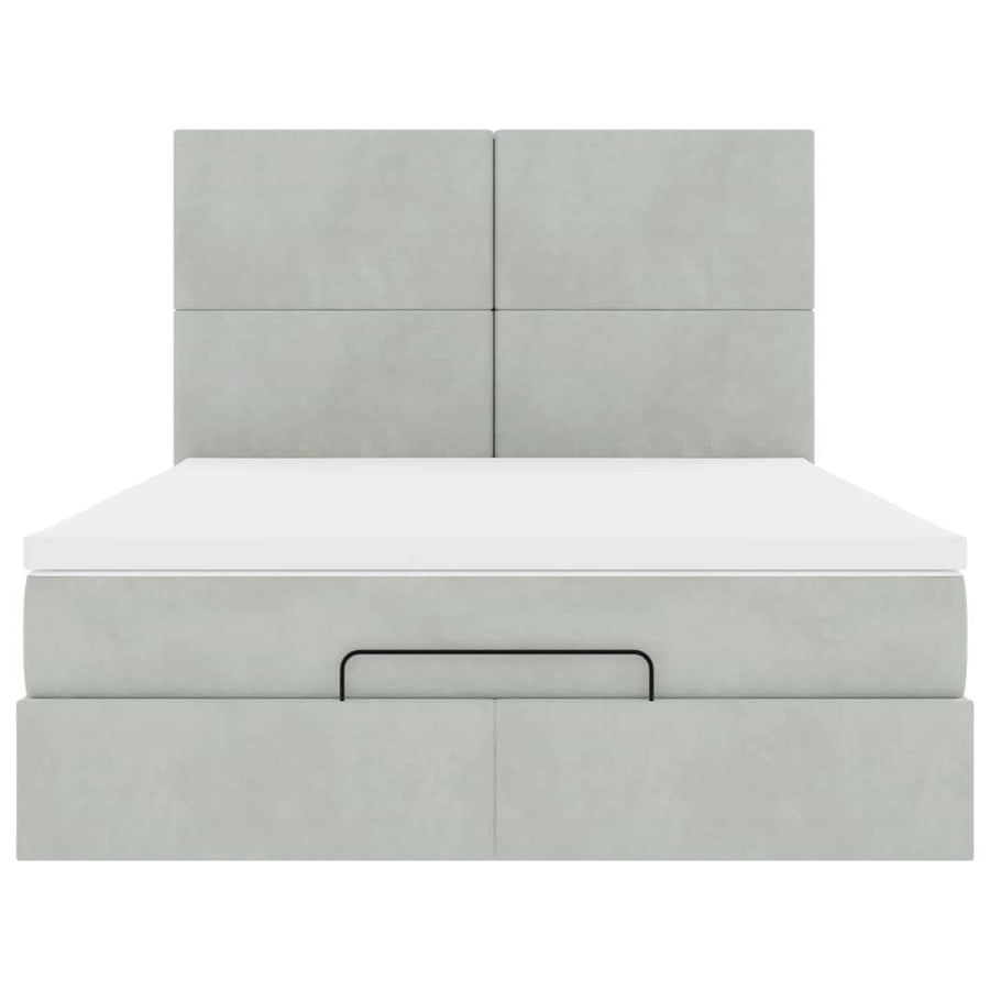 Ottoman bed met matrassen en LED's 140x190cm fluweel lichtgrijs