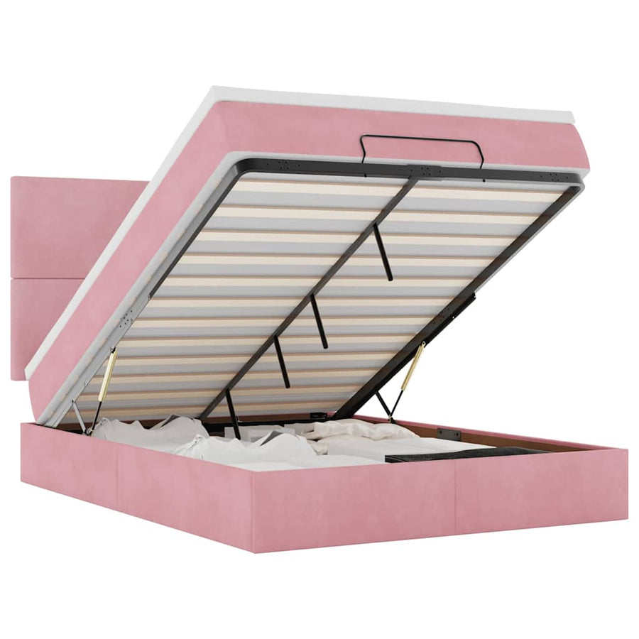 Ottoman bed met matrassen en LED's 140x190cm fluweel roze