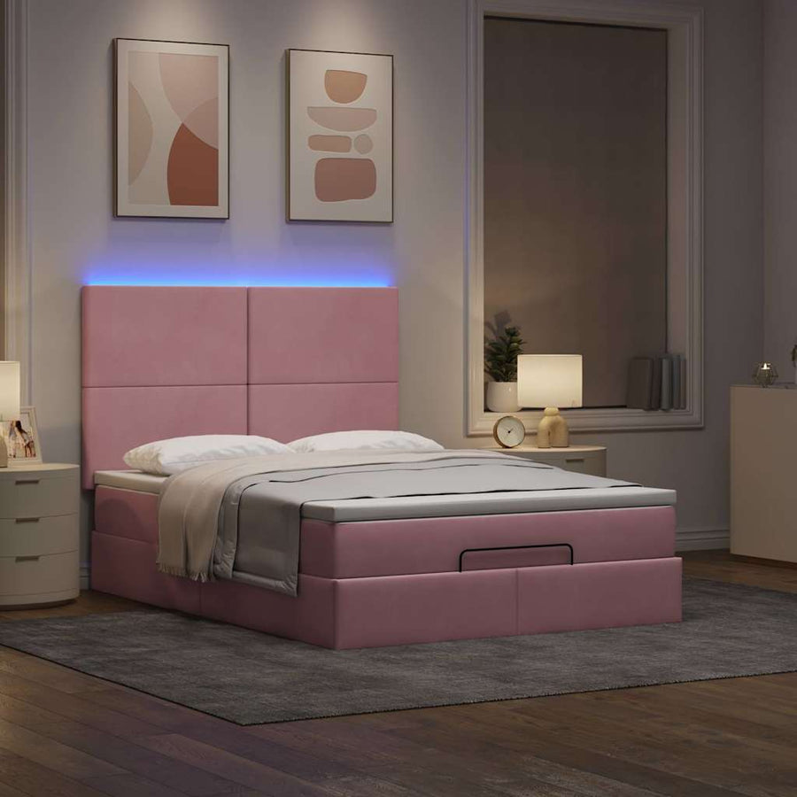 Ottoman bed met matrassen en LED's 140x190cm fluweel roze