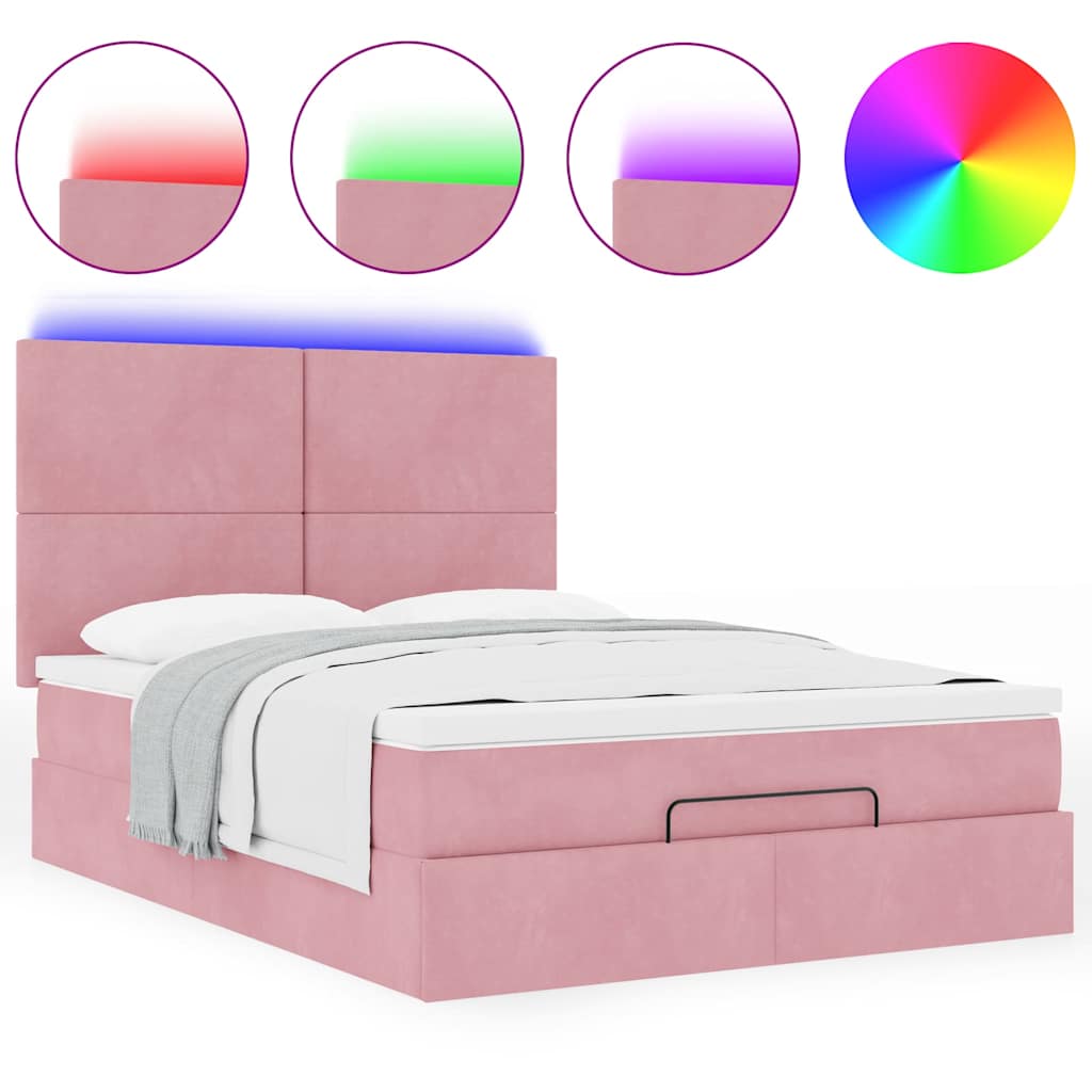 Ottoman bed met matrassen en LED's 140x190cm fluweel roze