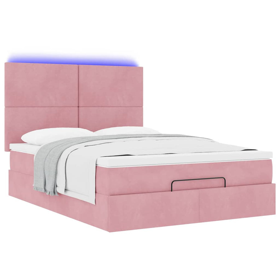 Ottoman bed met matrassen en LED's 140x190cm fluweel roze