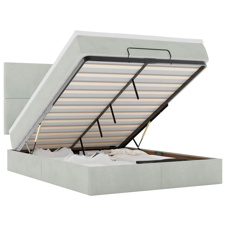 Ottoman bed met matrassen en LED's 140x200cm fluweel lichtgrijs