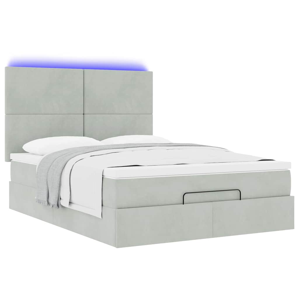 Ottoman bed met matrassen en LED's 140x200cm fluweel lichtgrijs