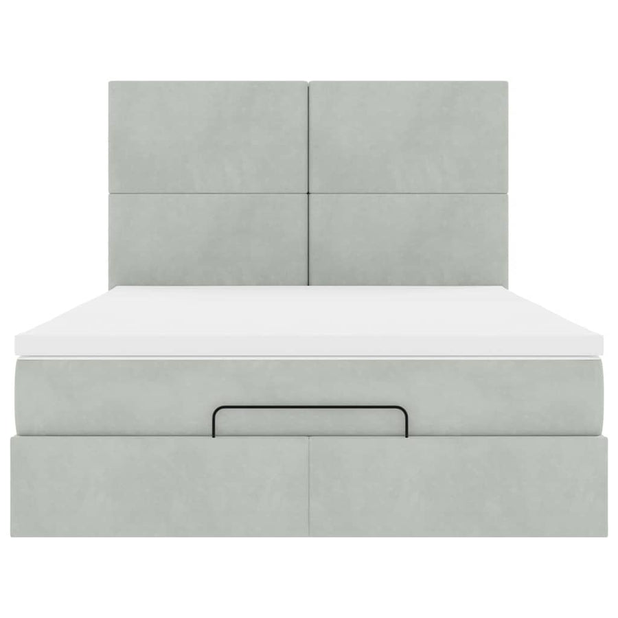 Ottoman bed met matrassen en LED's 140x200cm fluweel lichtgrijs