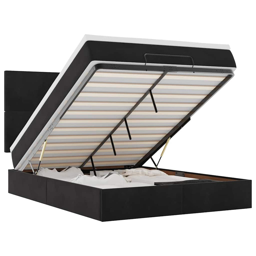 Ottoman Bed Met Matrassen En Led's 140X200Cm Fluweel 140 x 200 cm Zwart