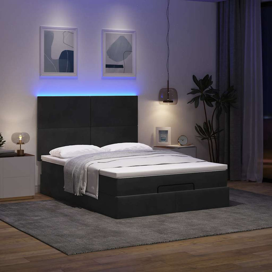 Ottoman Bed Met Matrassen En Led's 140X200Cm Fluweel 140 x 200 cm Zwart