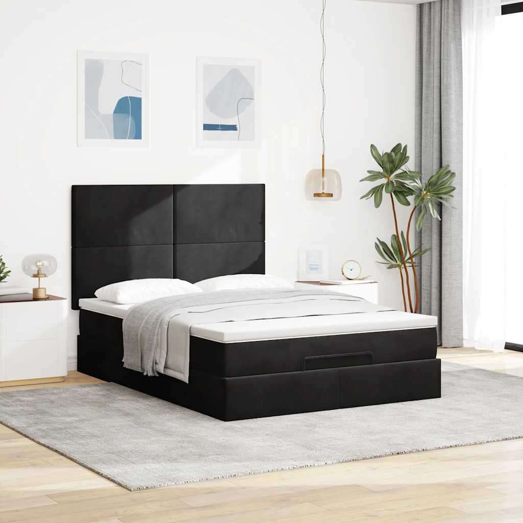 Ottoman Bed Met Matrassen En Led's 140X200Cm Fluweel 140 x 200 cm Zwart