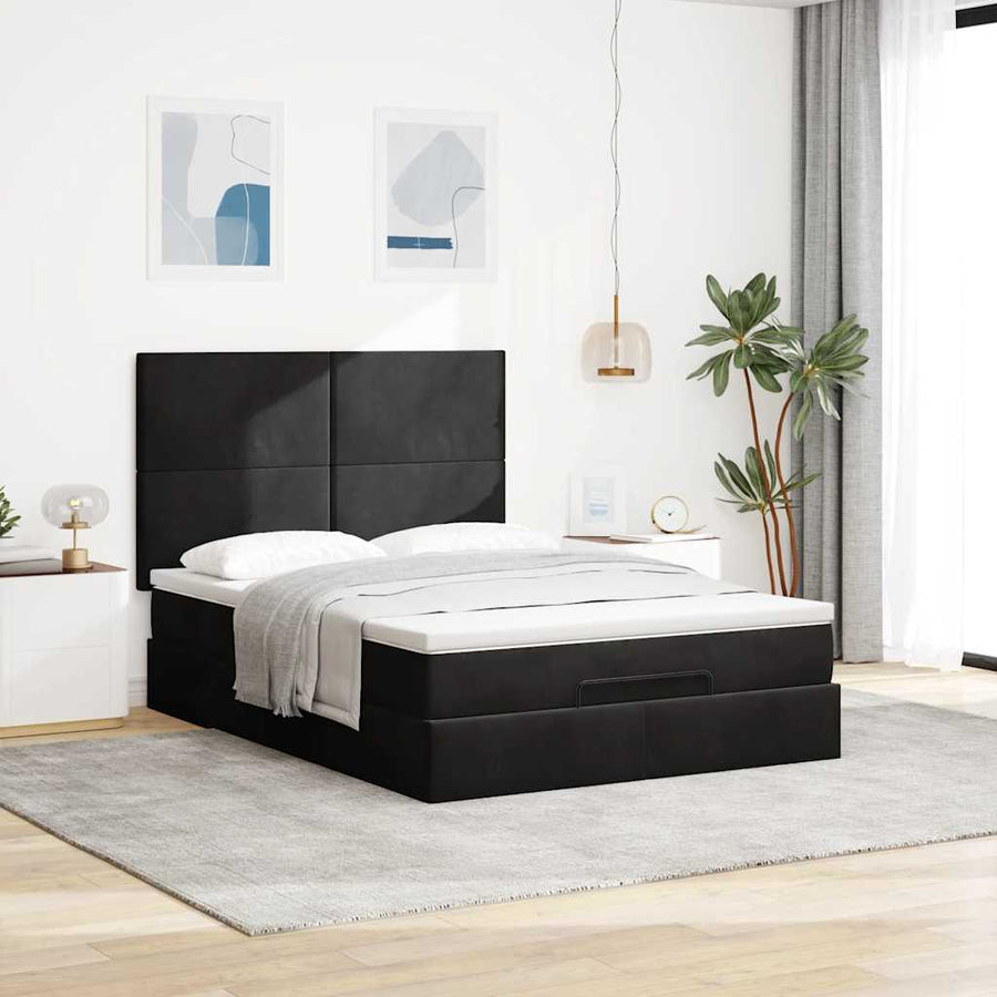 Ottoman Bed Met Matrassen En Led's 140X200Cm Fluweel 140 x 200 cm Zwart