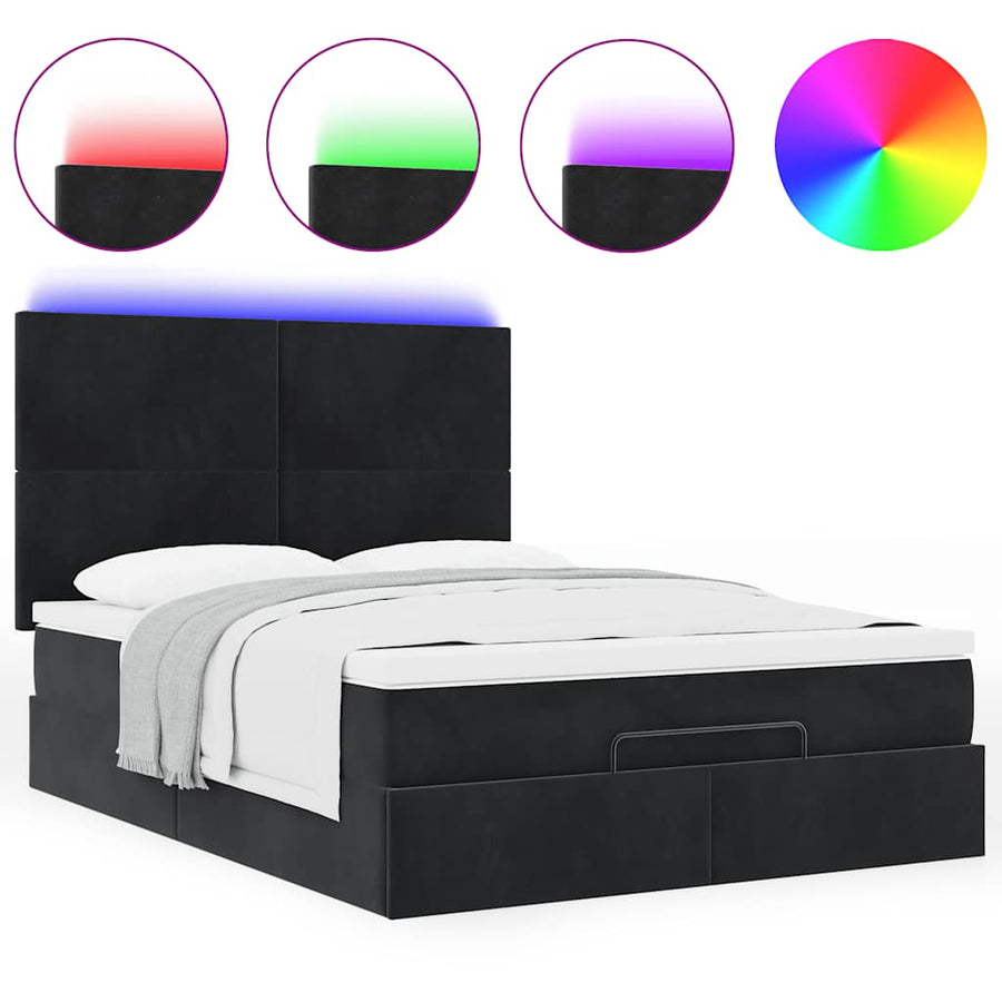 Ottoman Bed Met Matrassen En Led's 140X200Cm Fluweel 140 x 200 cm Zwart