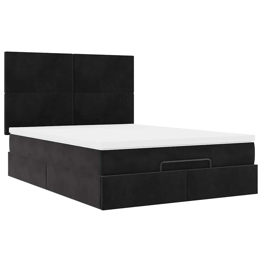 Ottoman Bed Met Matrassen En Led's 140X200Cm Fluweel 140 x 200 cm Zwart
