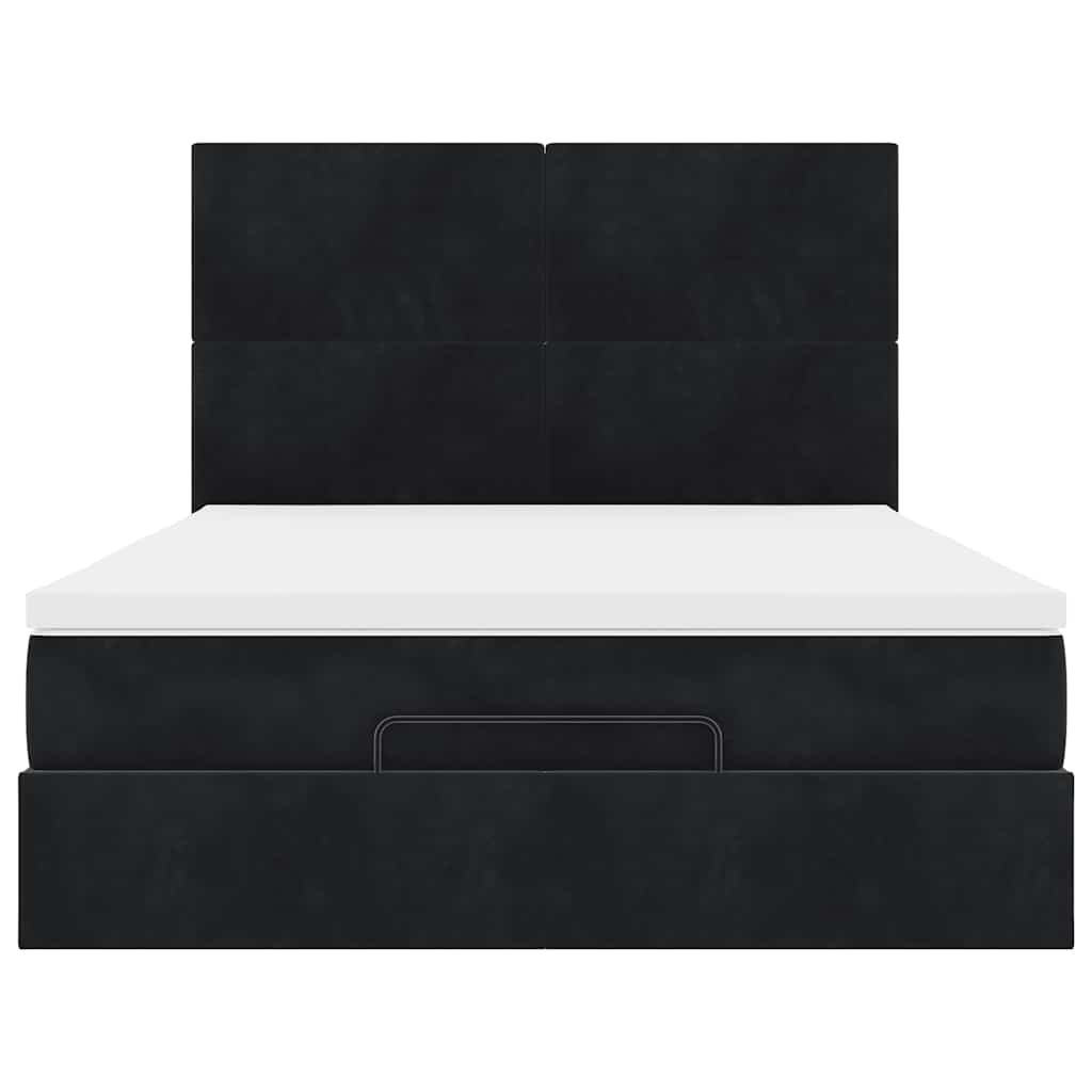 Ottoman Bed Met Matrassen En Led's 140X200Cm Fluweel 140 x 200 cm Zwart