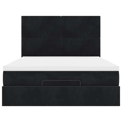 Ottoman Bed Met Matrassen En Led's 140X200Cm Fluweel 140 x 200 cm Zwart