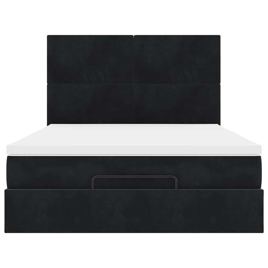 Ottoman Bed Met Matrassen En Led's 140X200Cm Fluweel 140 x 200 cm Zwart