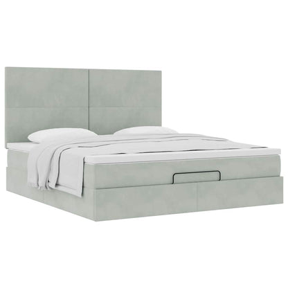 Ottoman bed met matrassen en LED's 160x200cm fluweel lichtgrijs