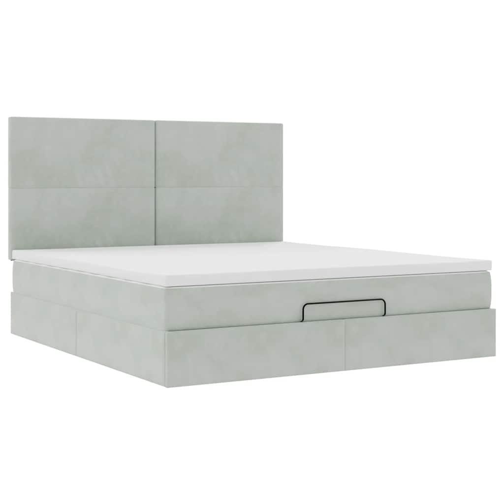 Ottoman bed met matrassen en LED's 160x200cm fluweel lichtgrijs