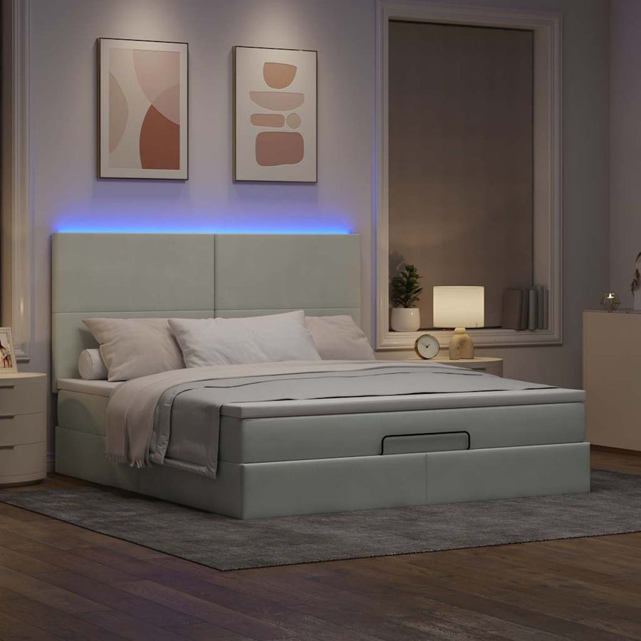 Ottoman bed met matrassen en LED's 160x200cm fluweel lichtgrijs