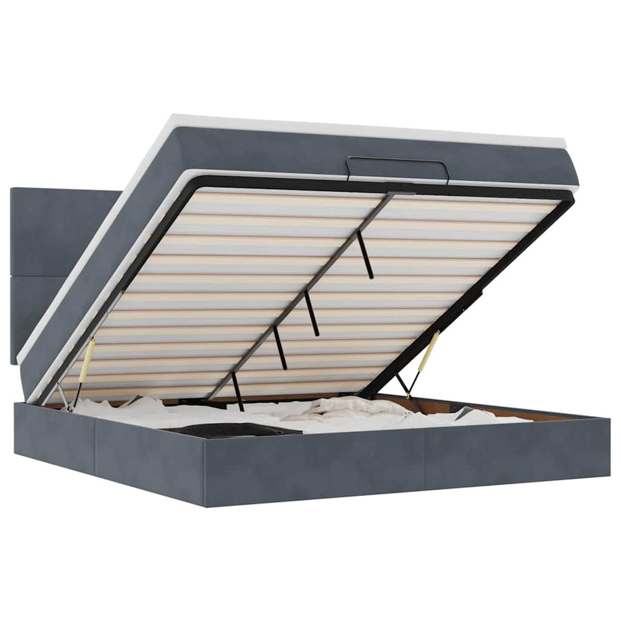 Ottoman Bed Met Matrassen En Led's 160X200Cm Fluweel 160 x 200 cm Donkergrijs