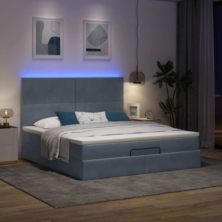 Ottoman Bed Met Matrassen En Led's 160X200Cm Fluweel 160 x 200 cm Donkergrijs