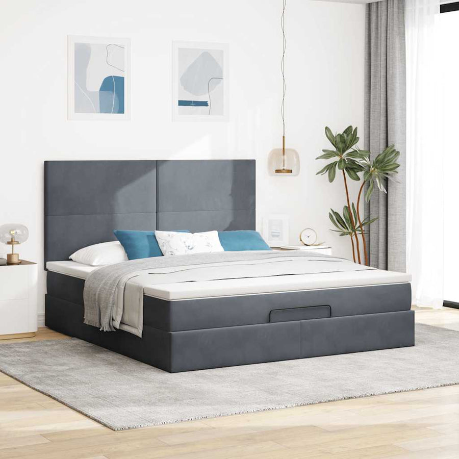 Ottoman Bed Met Matrassen En Led's 160X200Cm Fluweel 160 x 200 cm Donkergrijs
