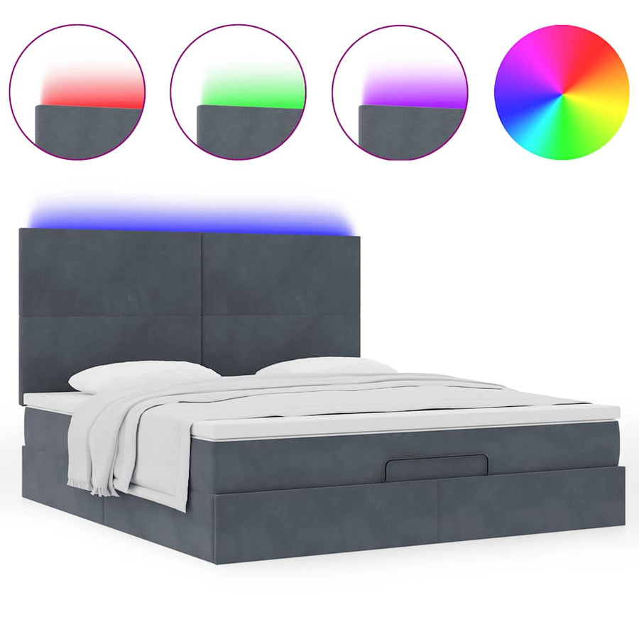 Ottoman Bed Met Matrassen En Led's 160X200Cm Fluweel 160 x 200 cm Donkergrijs