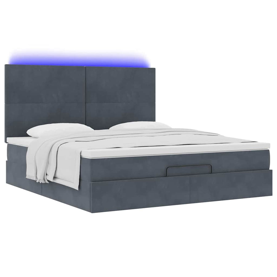 Ottoman Bed Met Matrassen En Led's 160X200Cm Fluweel 160 x 200 cm Donkergrijs