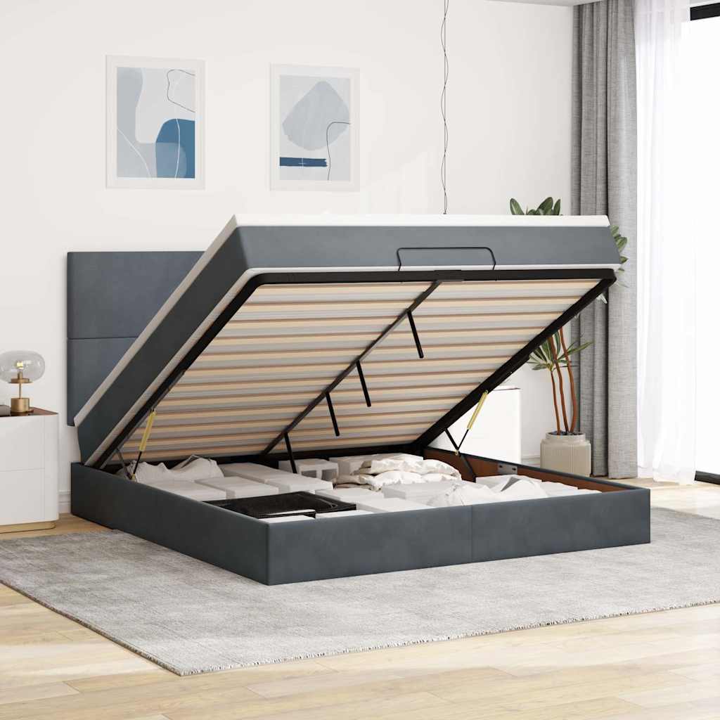 Ottoman Bed Met Matrassen En Led's 160X200Cm Fluweel 160 x 200 cm Donkergrijs