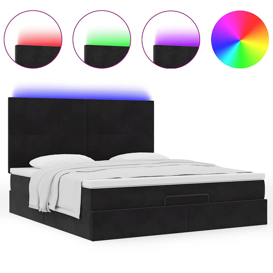 Ottoman bed met matrassen en LED's 160x200cm fluweel zwart