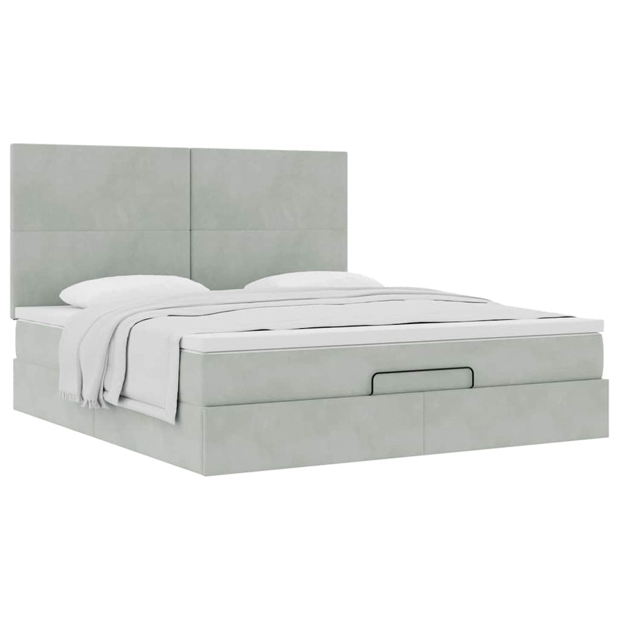 Ottoman bed met matrassen en LED's 180x200cm fluweel lichtgrijs