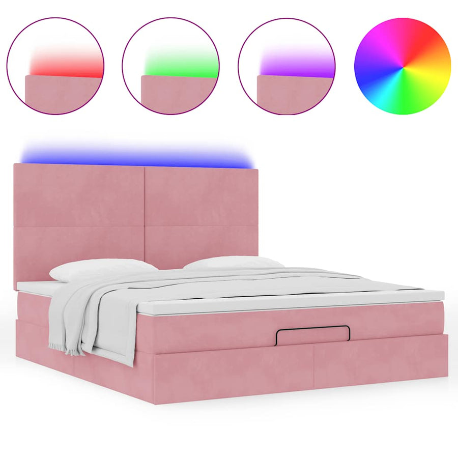 Ottoman bed met matrassen en LED's 180x200cm fluweel roze