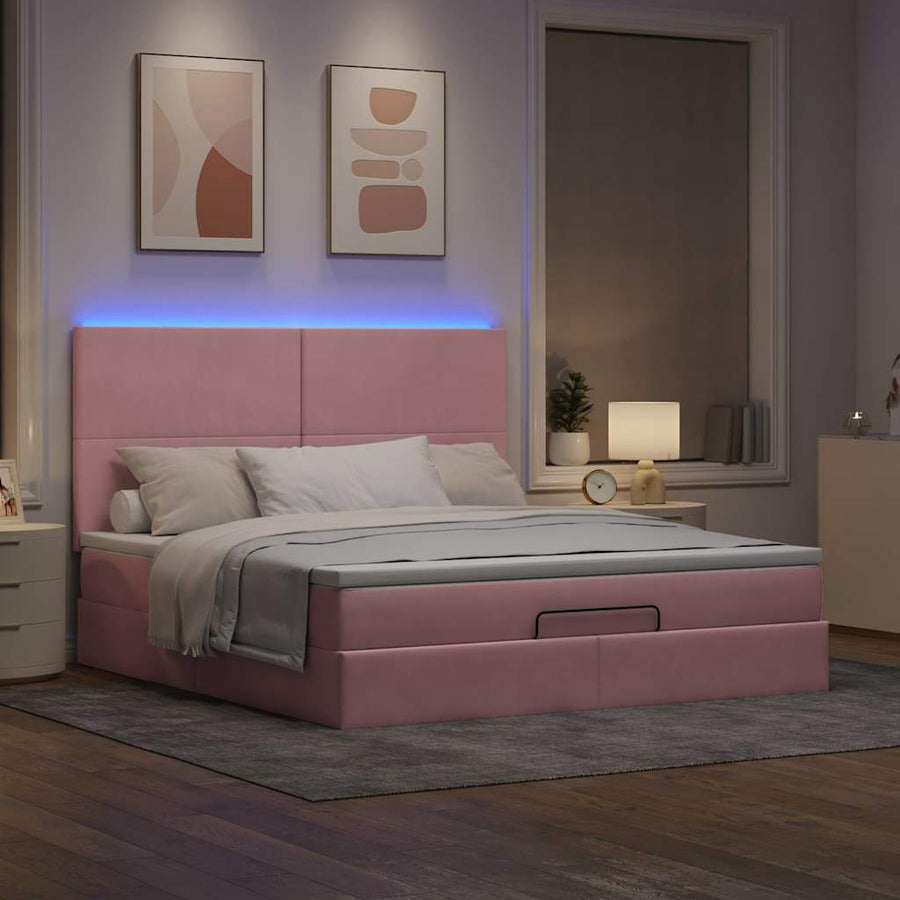 Ottoman bed met matrassen en LED's 180x200cm fluweel roze