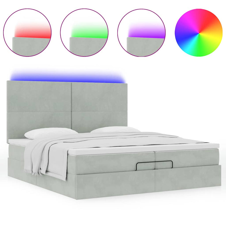 Ottoman bed met matrassen en LED's 200x200cm fluweel lichtgrijs
