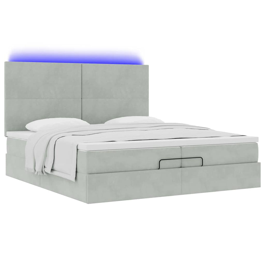 Ottoman bed met matrassen en LED's 200x200cm fluweel lichtgrijs