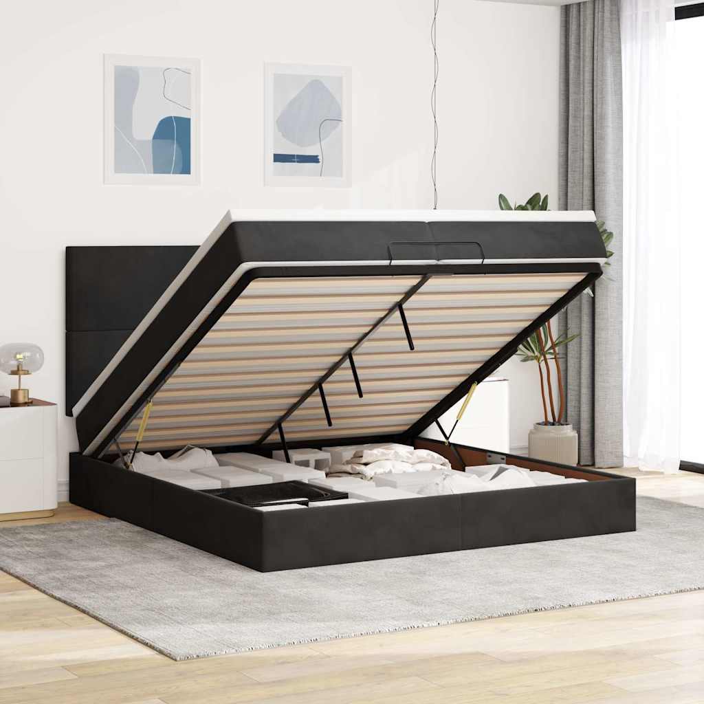 Ottoman bed met matrassen en LED's 200x200cm fluweel zwart