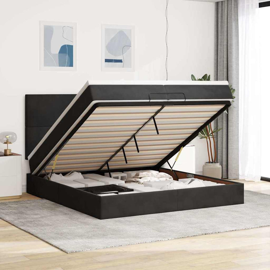 Ottoman bed met matrassen en LED's 200x200cm fluweel zwart