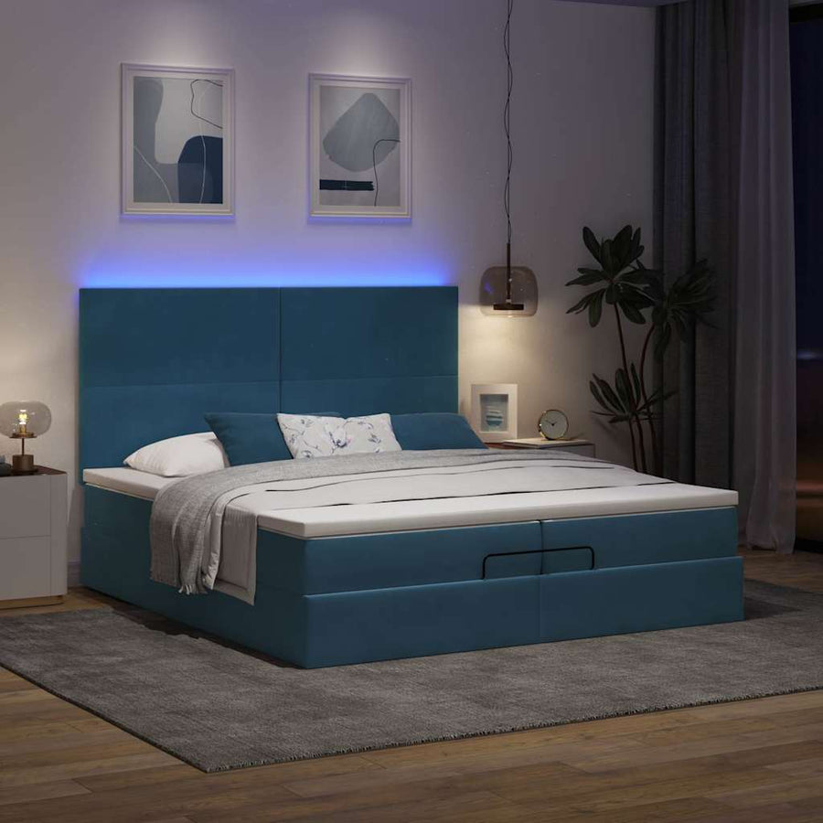 Bed Poef Met Matrassen En Leds Fluweel 200 x 200 cm Donkerblauw