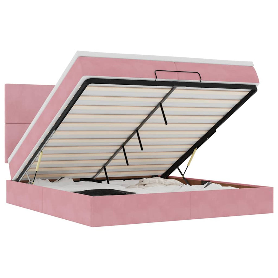 Ottoman bed met matrassen en LED's 200x200cm fluweel roze