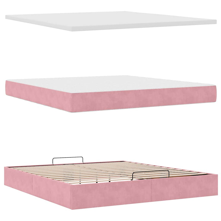 Ottoman bed met matrassen en LED's 200x200cm fluweel roze