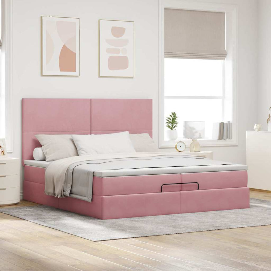 Ottoman bed met matrassen en LED's 200x200cm fluweel roze