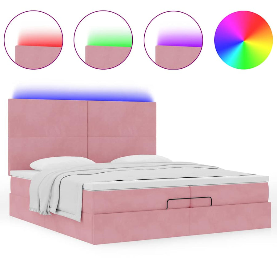 Ottoman bed met matrassen en LED's 200x200cm fluweel roze