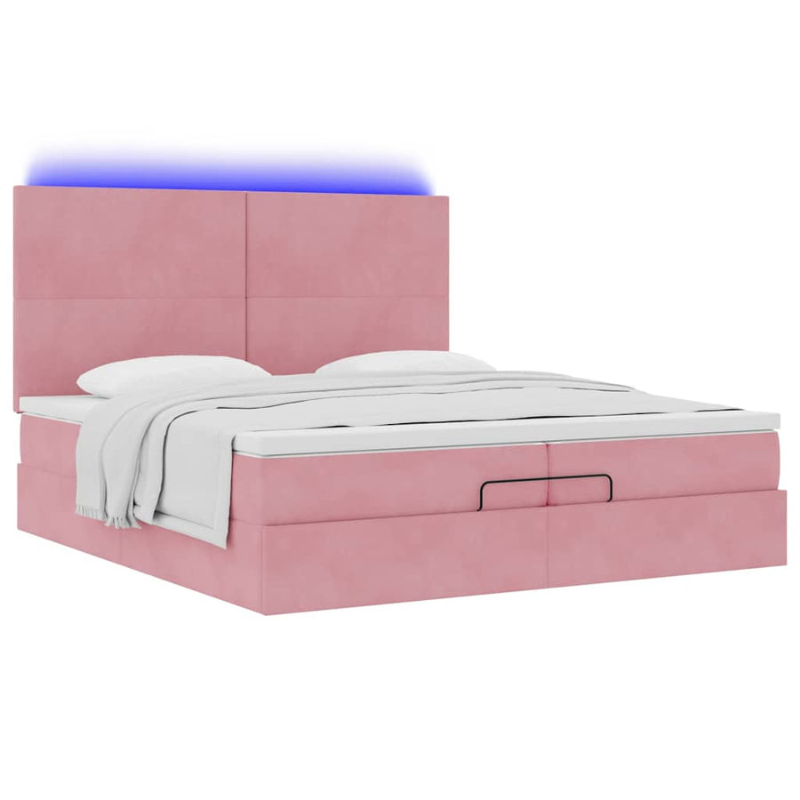 Ottoman bed met matrassen en LED's 200x200cm fluweel roze