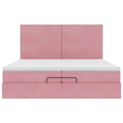 Ottoman bed met matrassen en LED's 200x200cm fluweel roze