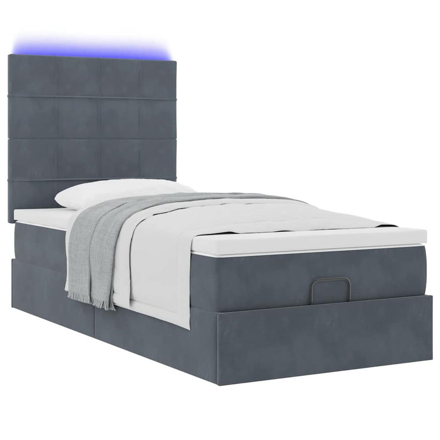Ottoman bed met matrassen en LED's 80x200cm fluweel donkergrijs